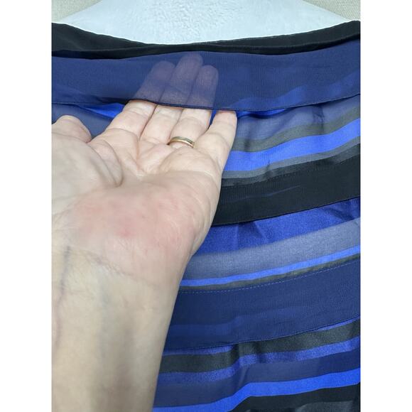 Lane Bryant Women 22/24 Sheer Navy Black Blue Striped Blouse Elastic Bottom Hem - Picture 5 of 16